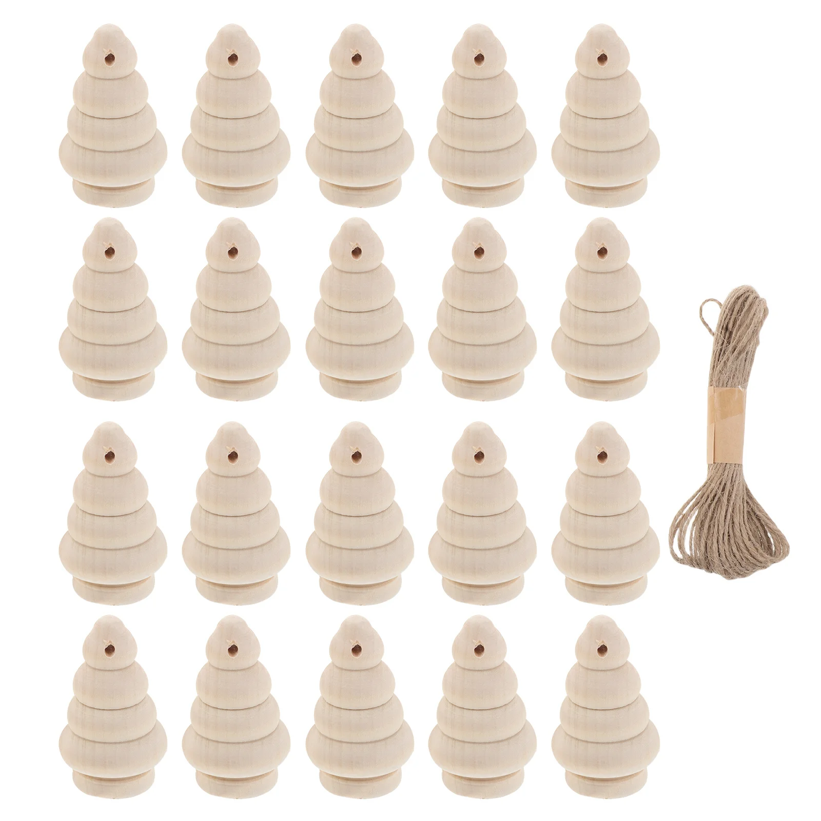 

1Set Wooden Christmas Tree DIY Unpainted Ornaments Pre-Drilled with Jute Rope for Kids Creative Xmas Hanging Decorations