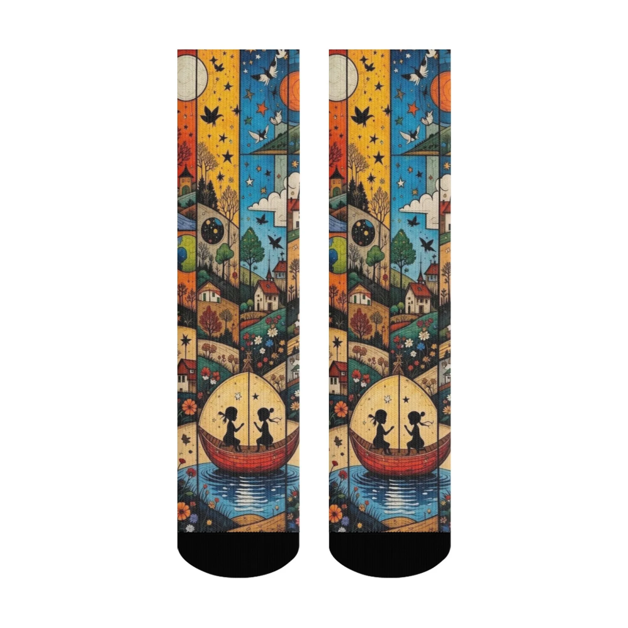 Fairy tale patchwork illustrations Funny Men's Socks Halloween Novelty Happy Socks Gift Retro Style Soft Warm Non-slip Socks