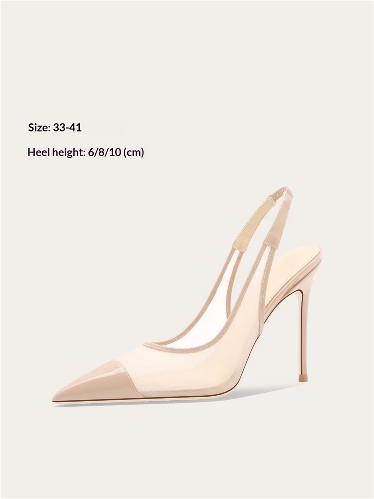Summer pointed shallow mesh patent leather stitching single shoes banquet large size small size thin high-heeled women's sandals