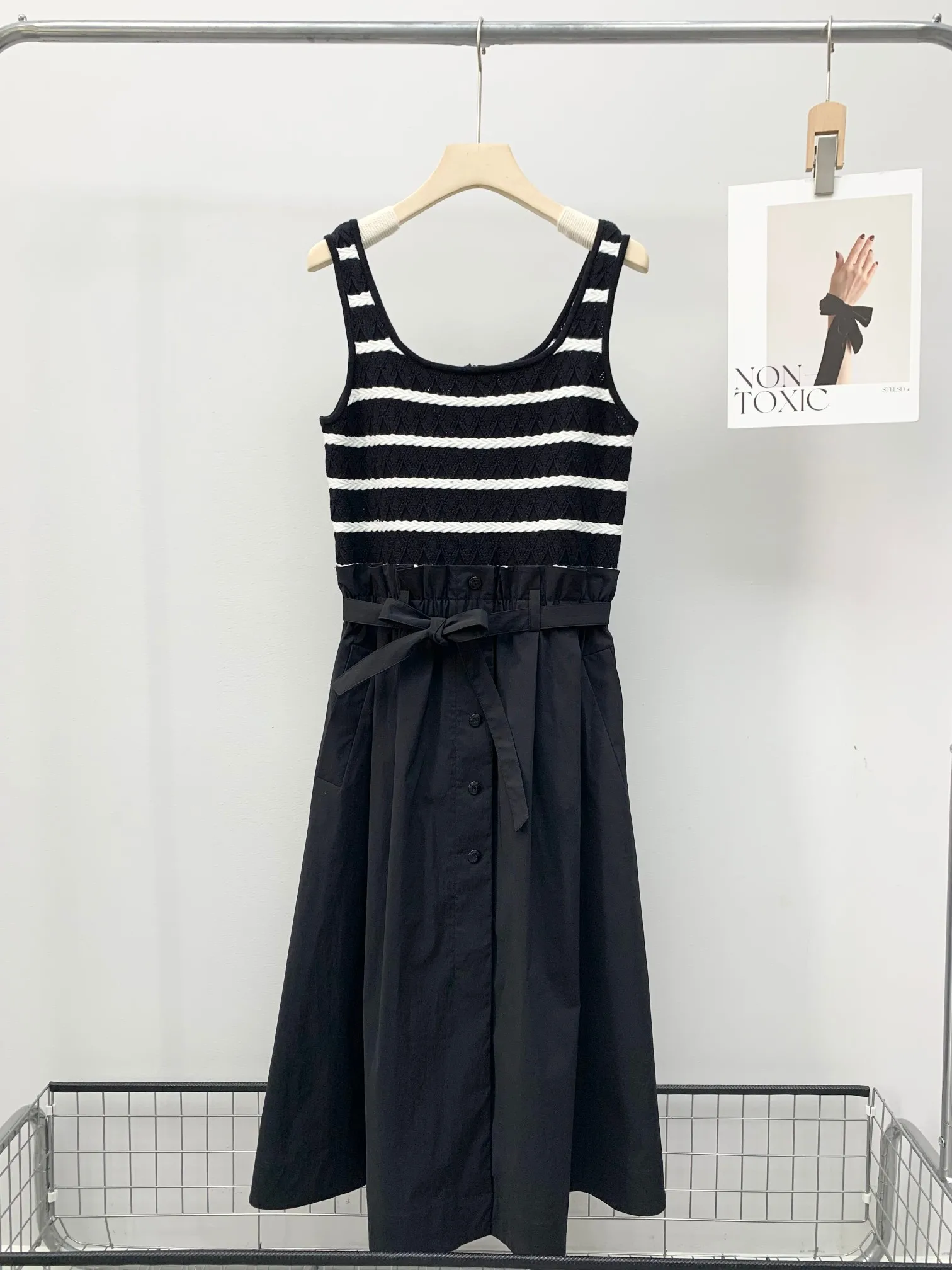 Ladies Summer Fashion Black Striped Loose Casual Girly Style Dress
