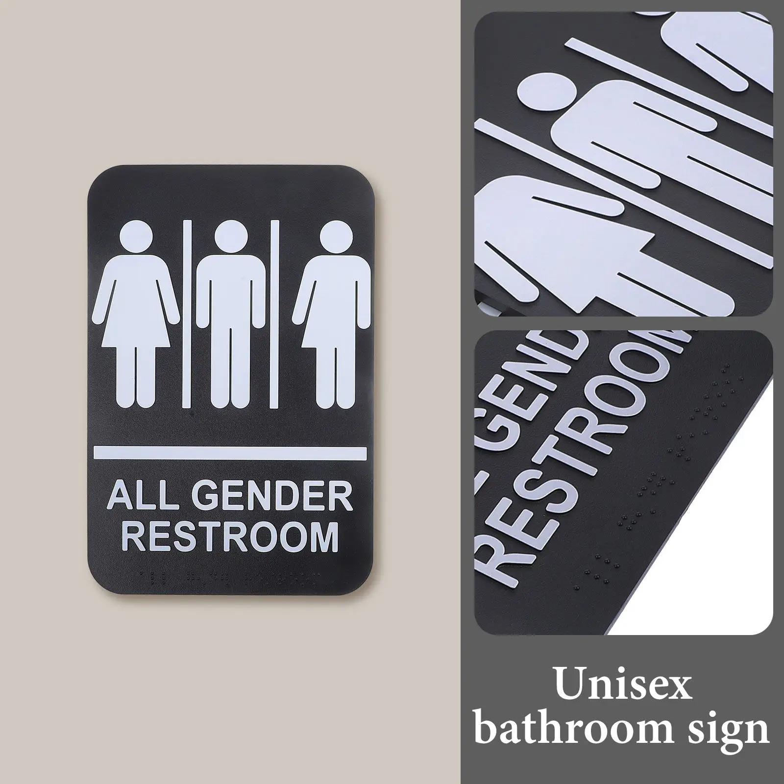 2Pcs Braille Unisex Restroom Sign Touch Raised Dots Excellent Durability Simple Design All Gender Bathroom Sign for Cafe Hotel