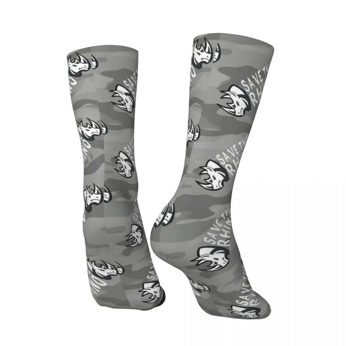Men's Rhino Pattern Crew Socks, Retro Harajuku Socks, Street Style, Novidade