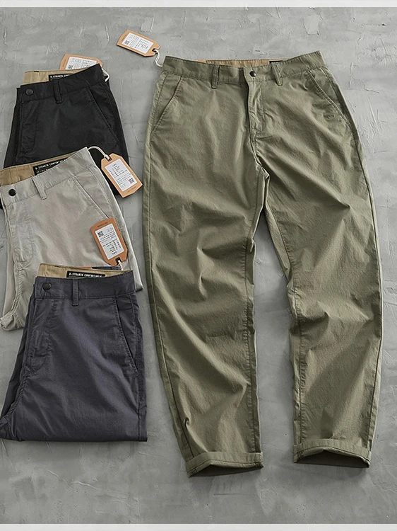 

Мужские летние тонкие повседневные брюки, уличные брюки Qui Dry, прямые брюки для спецодежды, модный бренд в американском стиле ретро, полиэфирное волокно