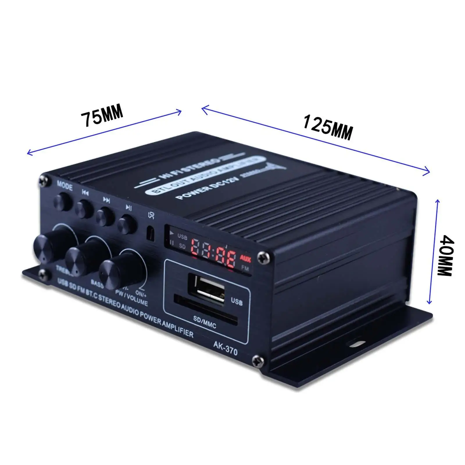 リモコン付きハイファイステレオアンプ,パワーアンプ,12v-24v,20w 20w,AK370-Mini ch,bluetooth 2.0,5.0