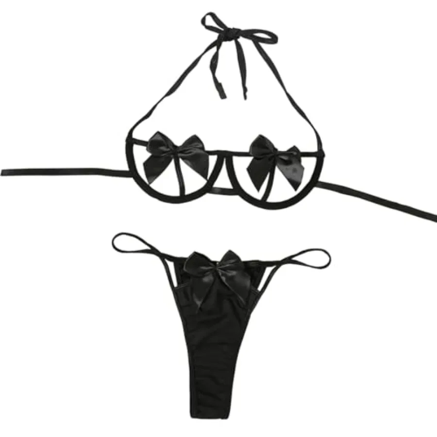 

Sexy Womens Exotic Lingerie Sets, Bow Tie Naughty Cute Teddy 2 Pcs Lingerie Set Holiday Lingerie
