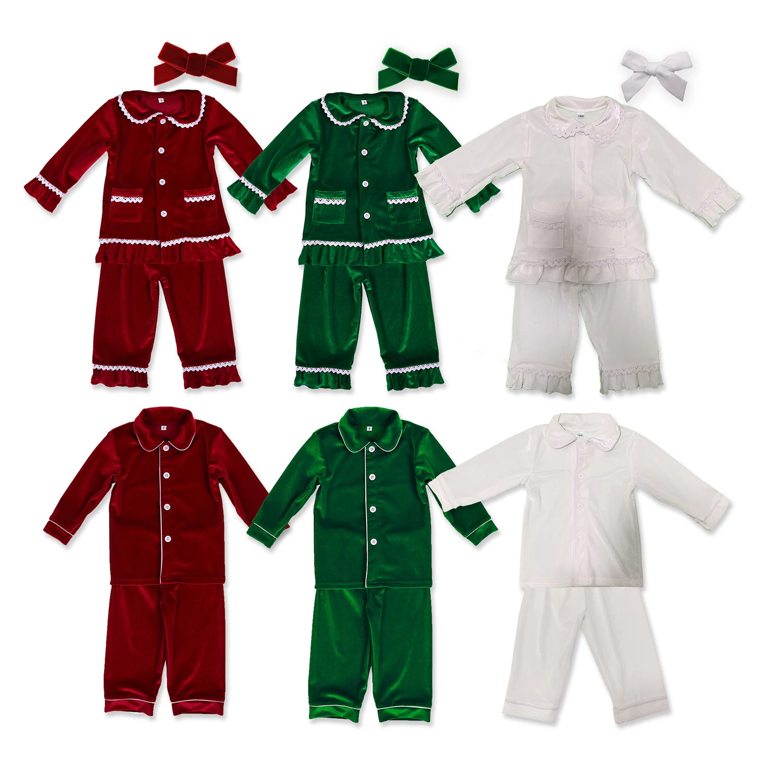 2024 matching family christmas pyjamas red green velvet pjs for baby girls boys mother and kids loungewear adult women