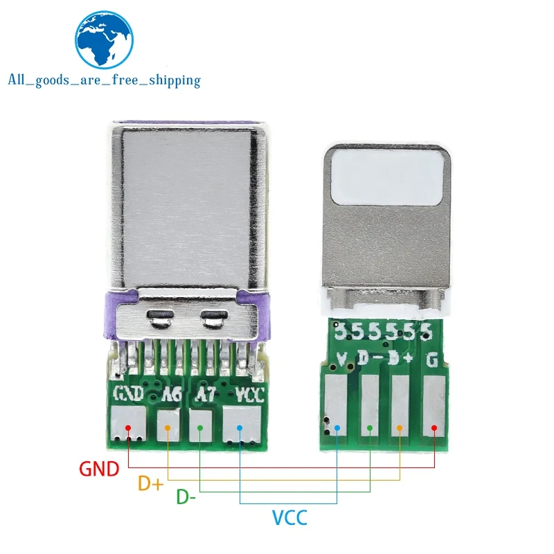 DC5V 2.5A Type-C Male USB Connector With 4Pin PCB To Lightning 8Pin USB With 4Pin PCB For Apple Iphone Data Charge Cable DIY KIT