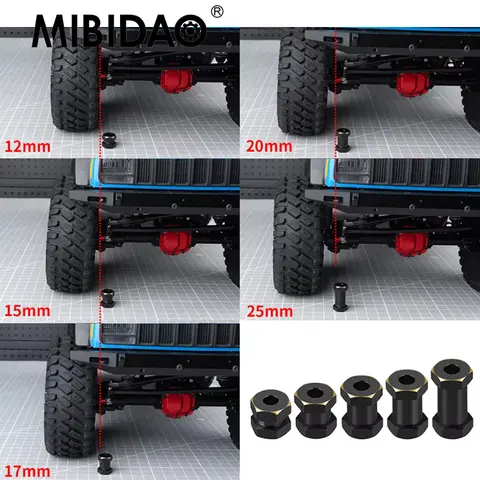 MIBIDAO 두께 12/15/17/20/25mm 확장 부품 12mm 육각 휠 허브 어댑터 1/10 RC 자동차 축 SCX10 D90 용 카운터 웨이트