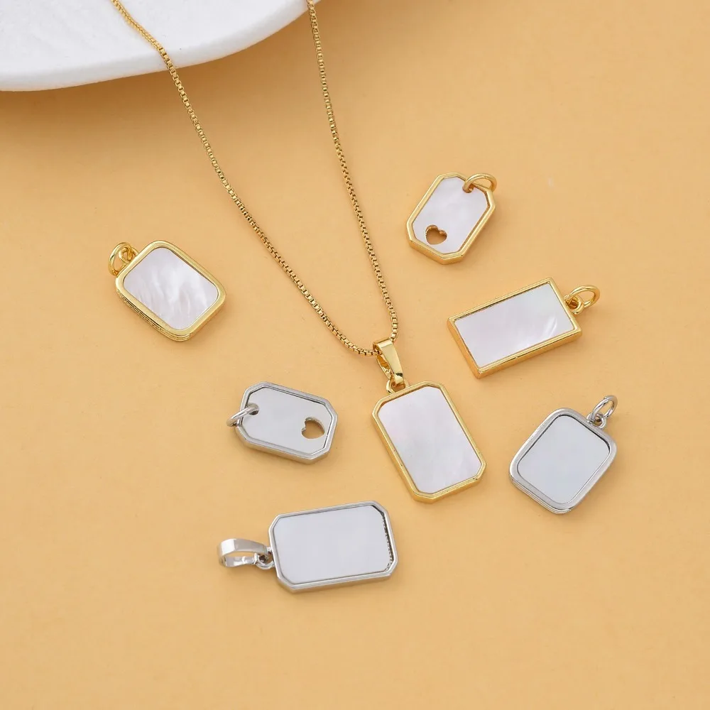 

2 Pcs Rectangular Shell Pendant for DIY Bracelet Earring Necklace Making Copper Plated Jewelry Accessories Heart Charm Wholesale