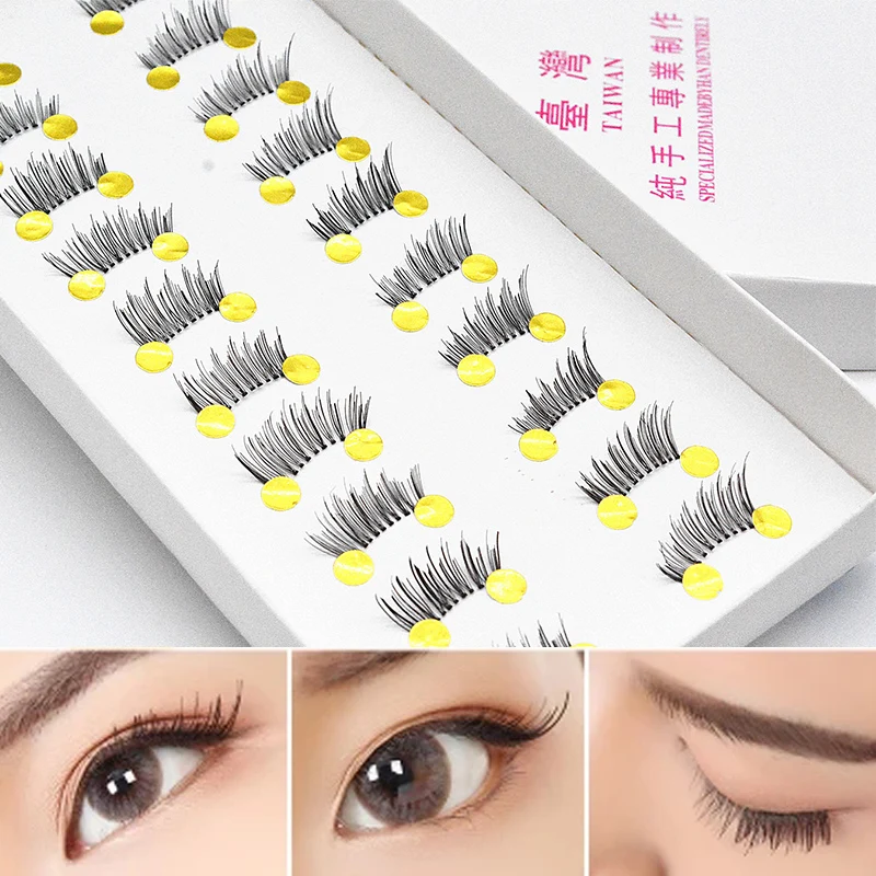 

10 Pairs Half False Eyelashes Natural Crisscross Messy Thick Soft Fake Eyelashes 100% Handmade Transparent Stems Makeup Lashes