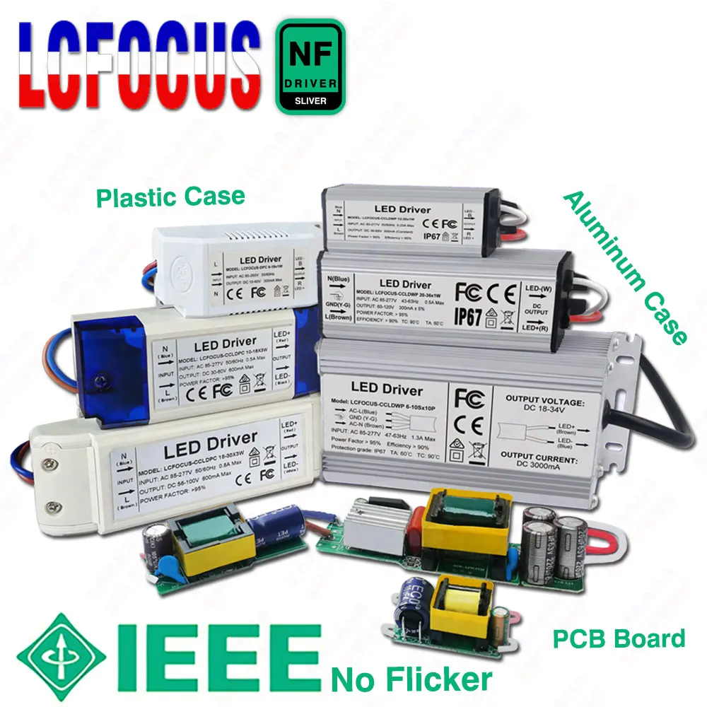 Nessun sfarfallio 1W 3W 5W 10W 20W 30W 36W 50W 100W Driver LED Corrente costante 300mA 450mA 600mA 900mA 1500mA 3000mA Alimentatore trasformatore
