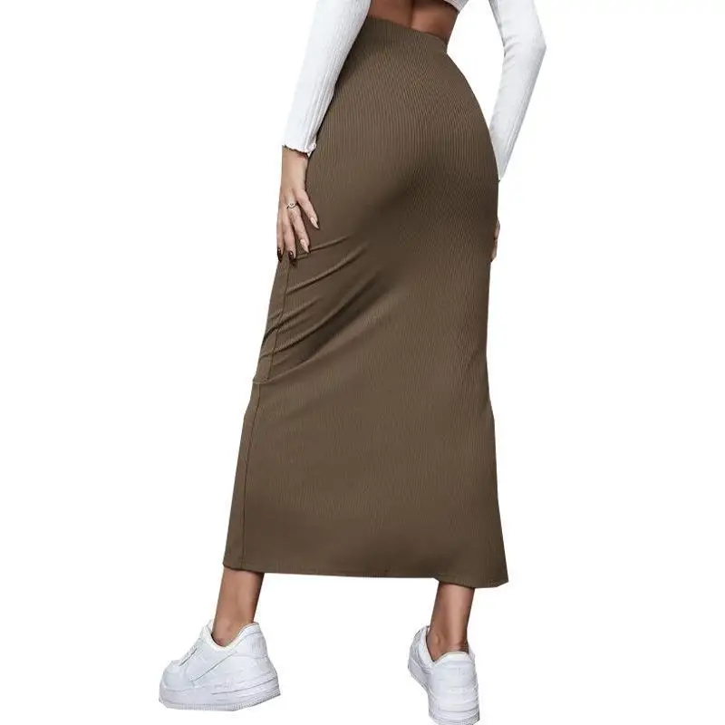 Summer 2026 New High-Waisted Girls Buttocks Split Long Skirt Sexy Spice Girl Pure Sensual Woman in the Long-Ribbed Skirt