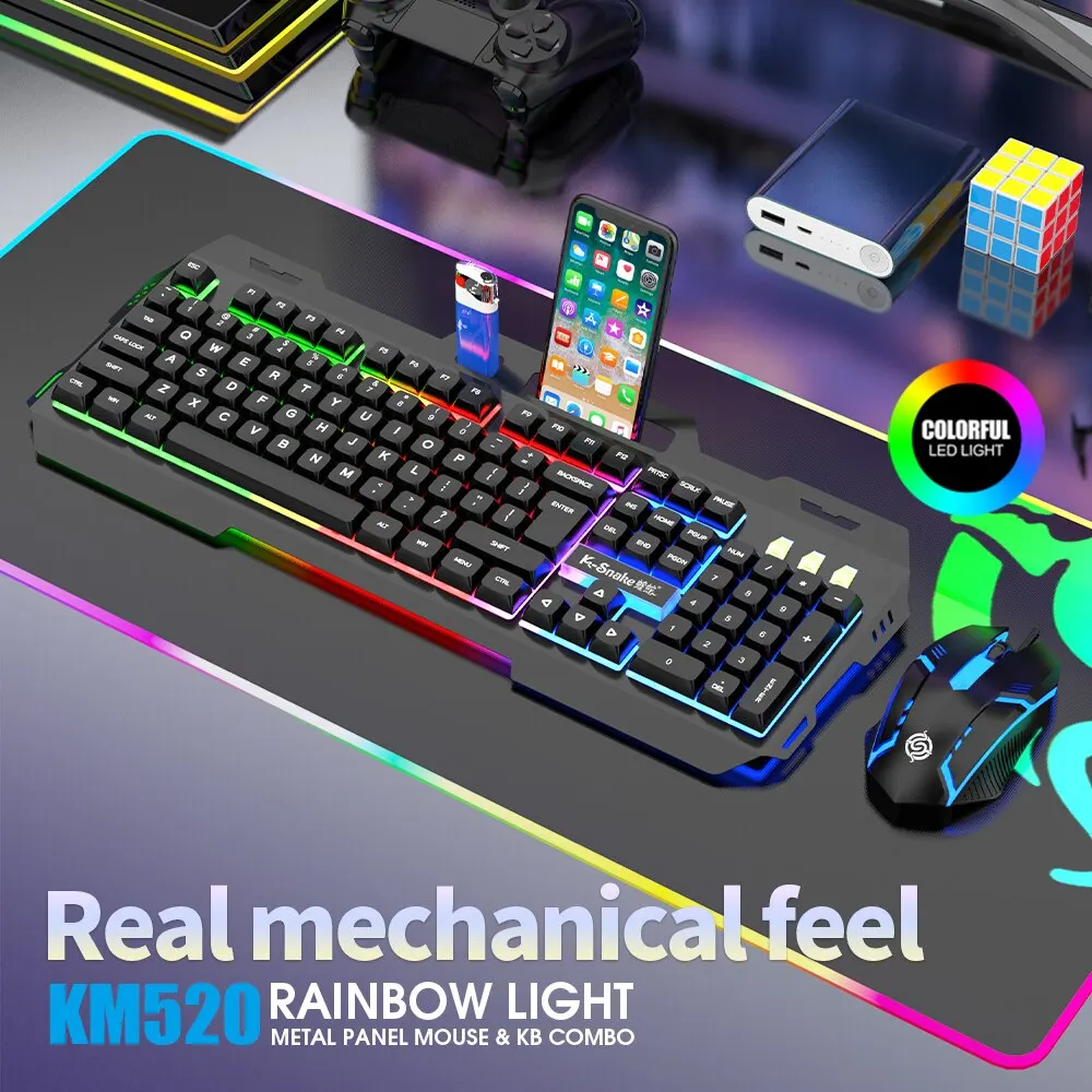 Mechanical keyboard Gamer keyboard and mouse combo RGB led for Pc keyboard and mouse with phone holder for gaming accessories