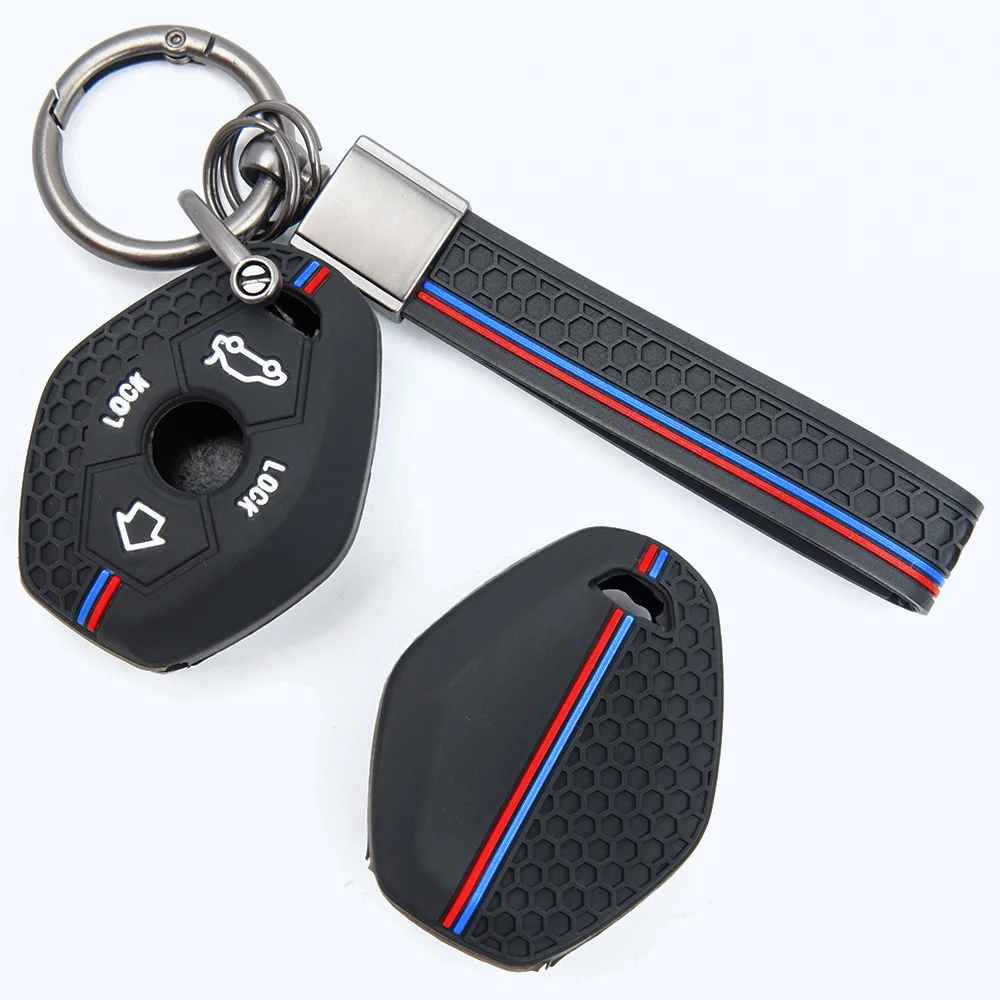 For BMW 1 Series 3 Series 5 Series 7 Series X1 X3 X5 X6 X7 Full Coverage Silicone Key Shell Wrist Strap Holder