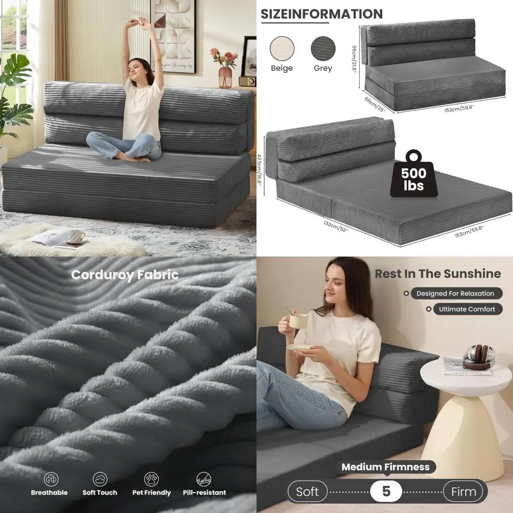 

2-in-1 Convertible Sofa Bed with Pillow and Foldable Mattress, Portable Folding Loveseat Sleeper Chair