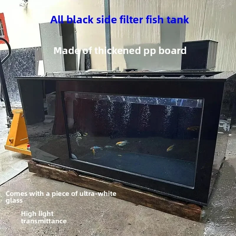 Black Side-Filtered Fish Tank, Ultra-Clear Koi Tank, Ornamental Lightweight Aquarium,  Circulation System, Customizable