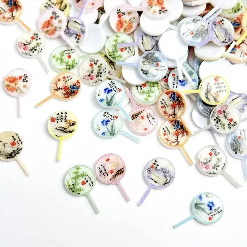 50PCS Mini Antique Style Fans Nail Art Charms Ink Painting Fan Face New Chinese Style Nail Decorations for DIY Fashion Nails