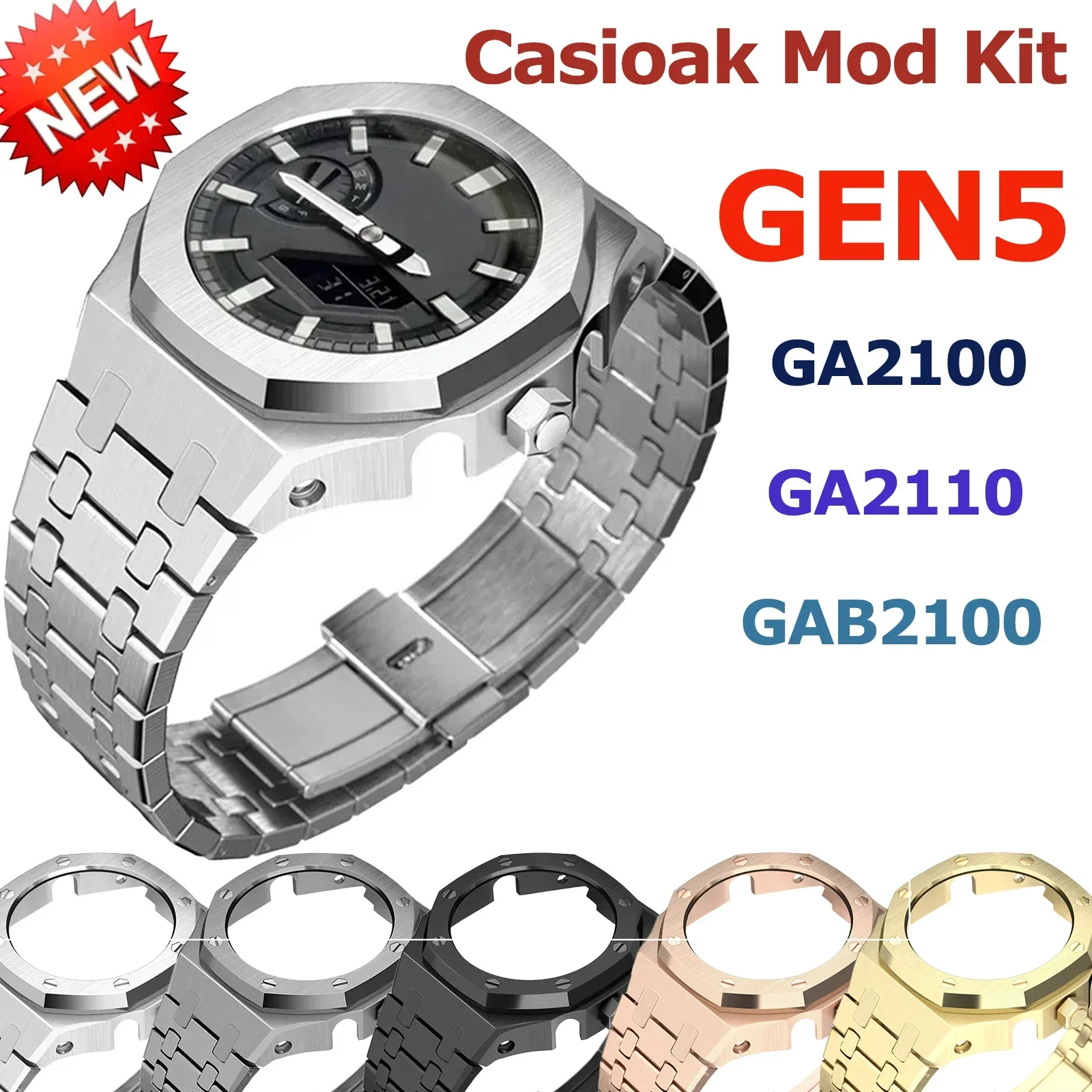 GEN5 Casioak Mod Kits GA2100 Metal Watch Band Case Replacement for G shock Casioak Modification Compatible with GA2110 GAB2100