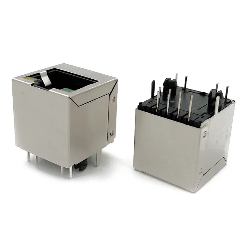 10PCS RJ45 Connector 8P8C Socket 5224 Shield Network Female Jack DIP PCB 180 Degree With LED