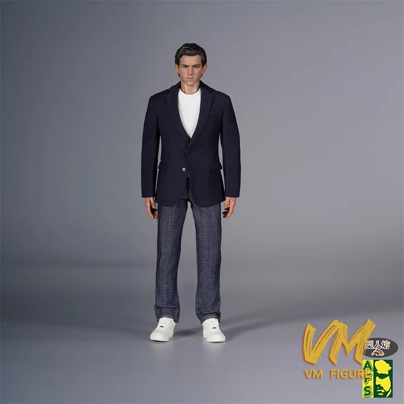 1/6 Męski strój rekreacyjny: marynarka, podkoszulek, jeansy, regulowany pasek, buty, ubrania, model pasujący do 12-calowych figurek żołnierzy i lalek.