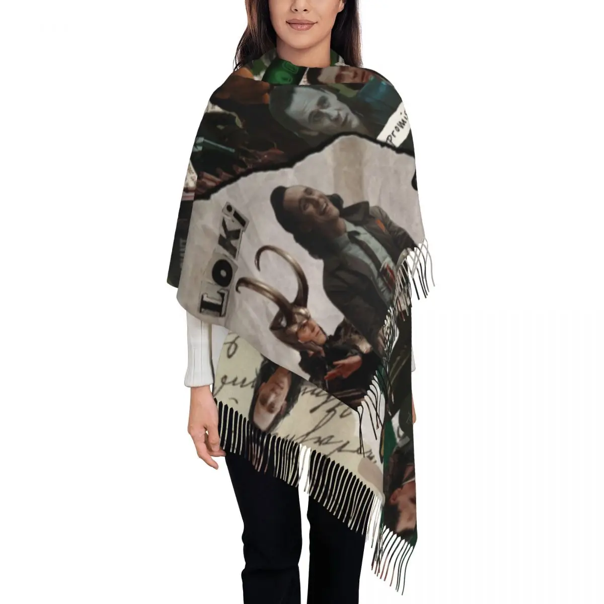 

Custom Loki Movie Scarf for Women Luxury Winter Wrap Shawl Tassel Wraps