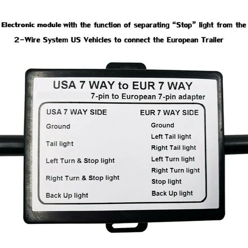 2X USA To EU Trailer Light Converter US 7-Way Blade Socket To EU 7-Pin Round Plug