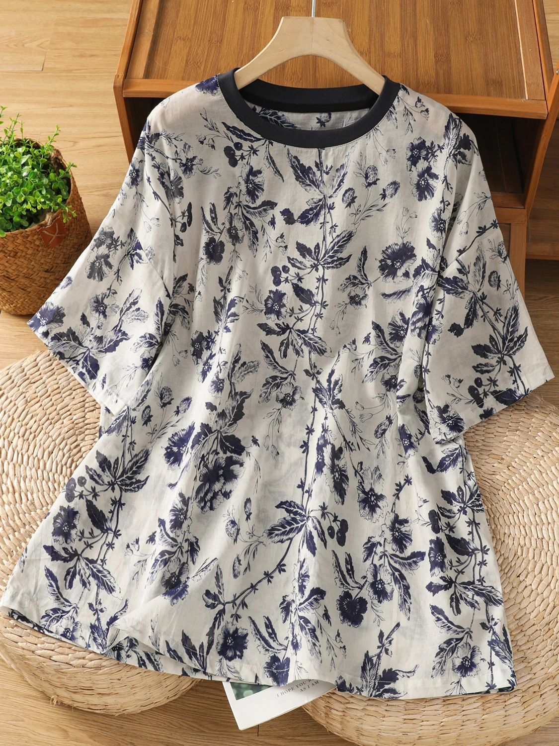 

Футболка миди с принтом в стиле ретро, свободная посадка, повседневная круглая одежда Ne ort Sve, женская одежда больших размеров, летний топ для отдыха, контрастный цвет