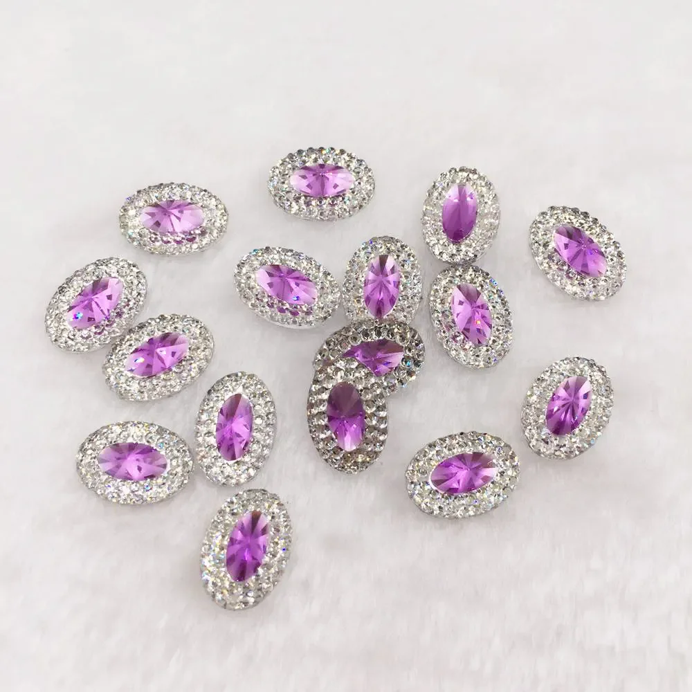 Resin Oval Gem Flatback Bling Rhinestone Ornaments DIY Scrapbook Wedding Appliques Craft 60pcs 10*14mm W36