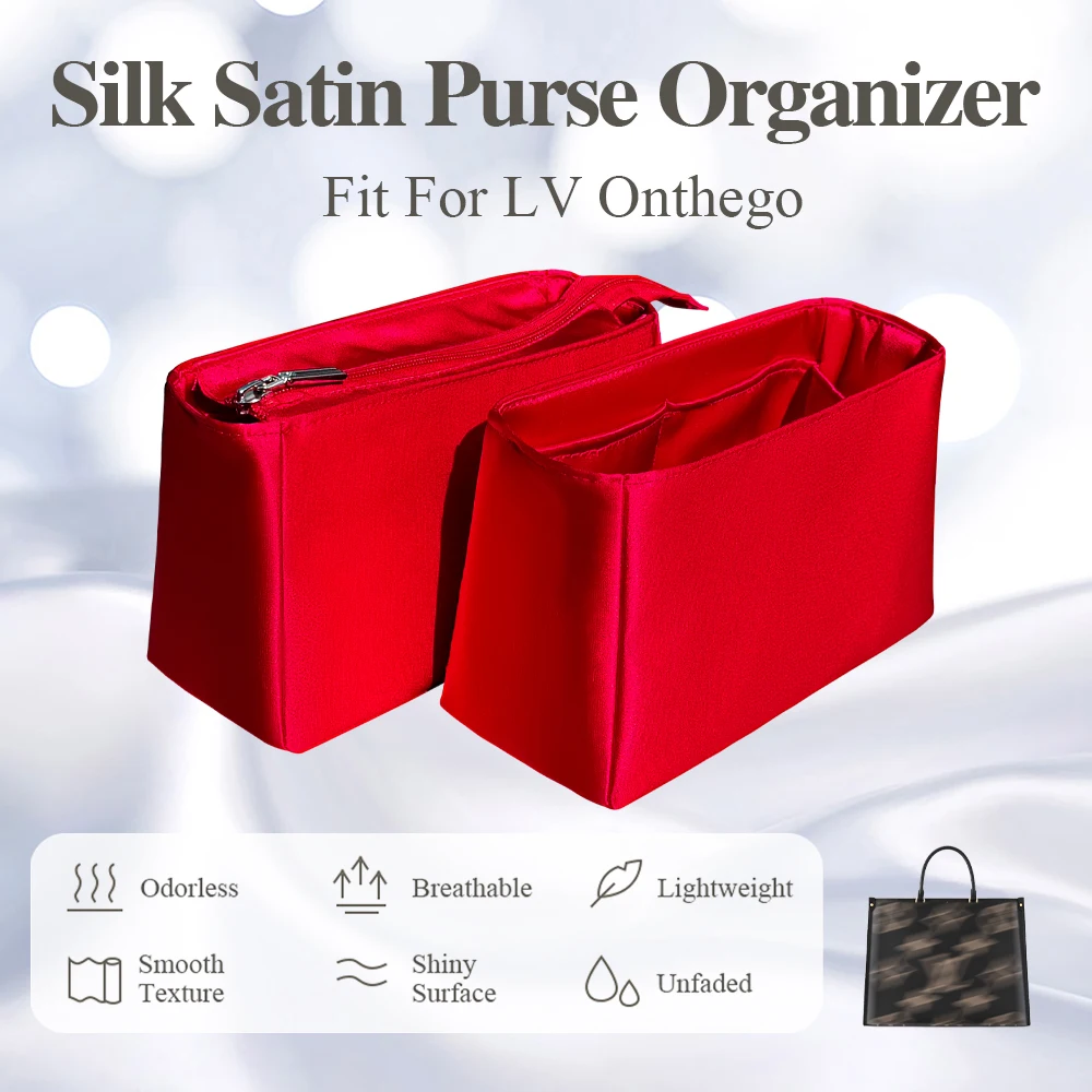 Silk Satin Purse Organizer Insert Fit for LV ONTHEGO Handbag Inner Liner Bag Inside Organizer Bag Cosmetics Storage Bag In Bag