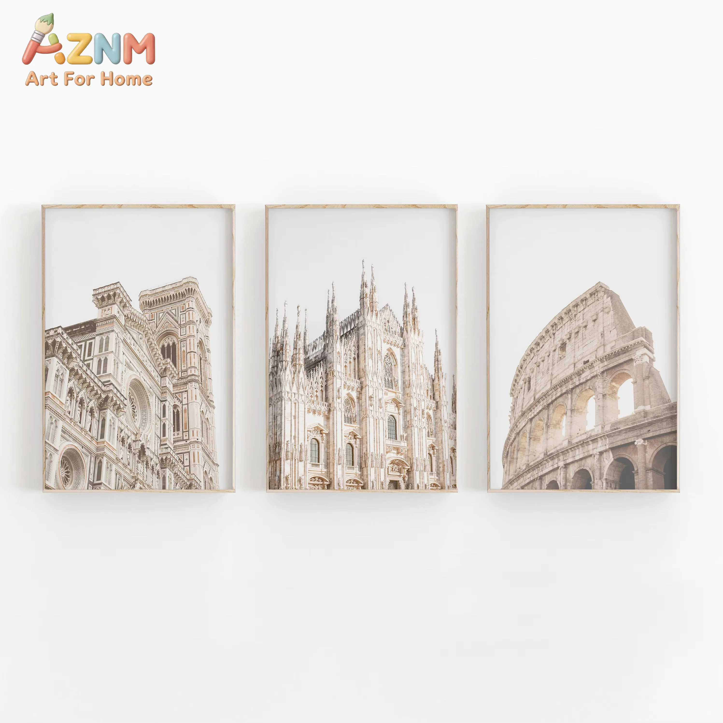Print Set of 3 Travel Europe City Poster Rome Milan Florence Spectacular Architecture Canvas Painting Travel Art Wall Decor