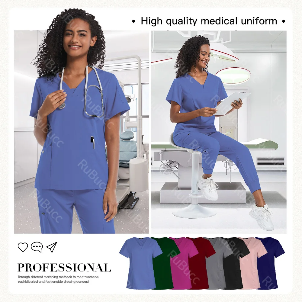 Scrubs Sets Women Hospital Medical Tops + Jogger Pants Uniform Scrubs Nursing Pediatric Children's Center Work Clothes Wholesale