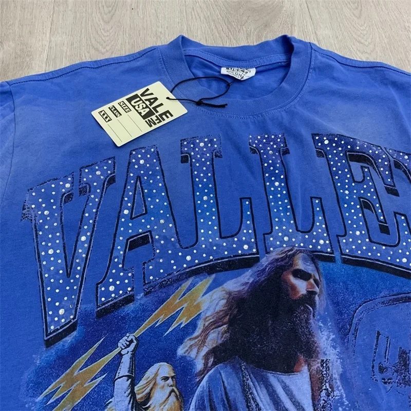 Camisetas vintage para hombre VALLEY Hot Drill Letter de manga corta de algodón puro Vale