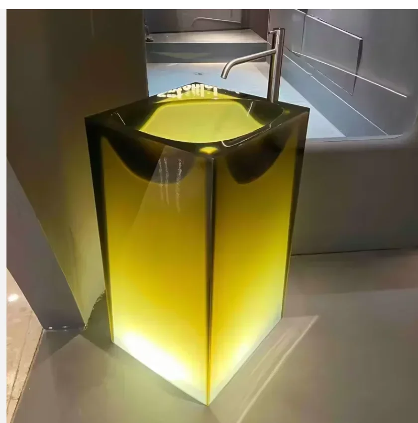 

CHKJ Acrylic Resin freestanding basin Colorful Transparent Bathroom Freestanding Pedestal Hand Wash Basin