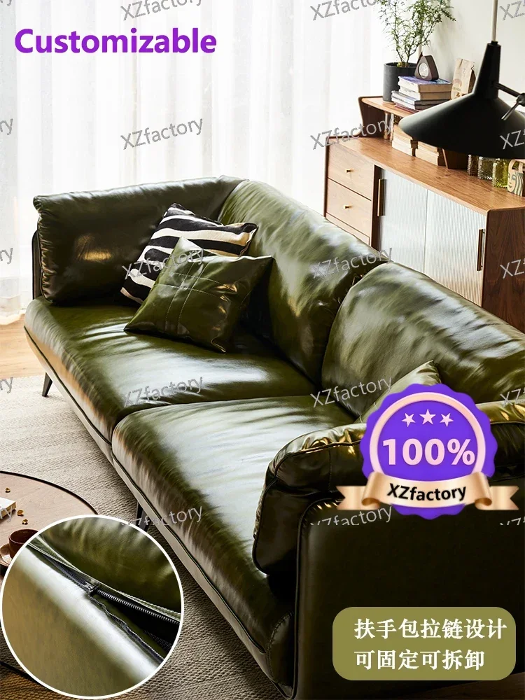 

Factory Direct 2026 Top RatedMuhuaisi Retro Oil Wax Cowhide Sofa Italian Light Luxury and Simple Head Layer Cowhide Small Unit L