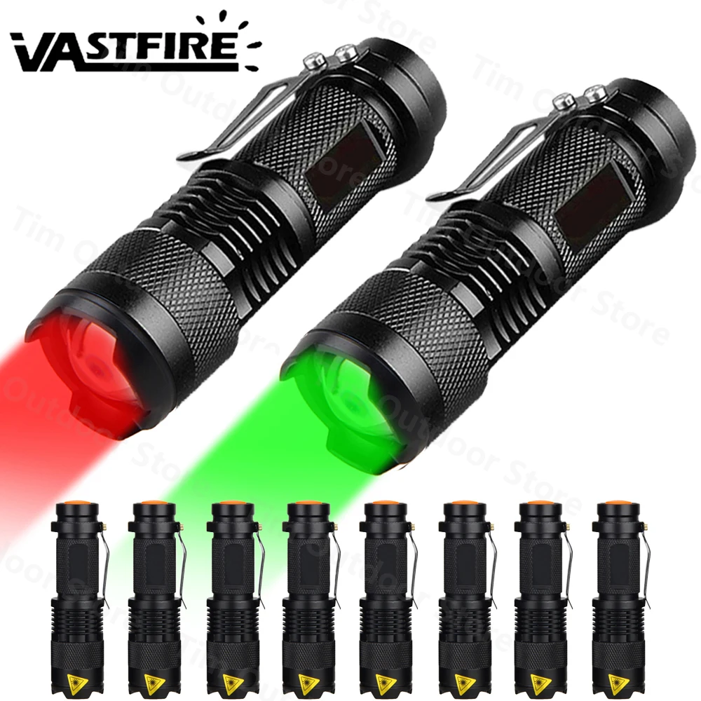 Mini LED Flashlight Green/Red Zoomable Tactical Torch Lamp Portable Torch Flash light Adjustable Flashlight for Hiking