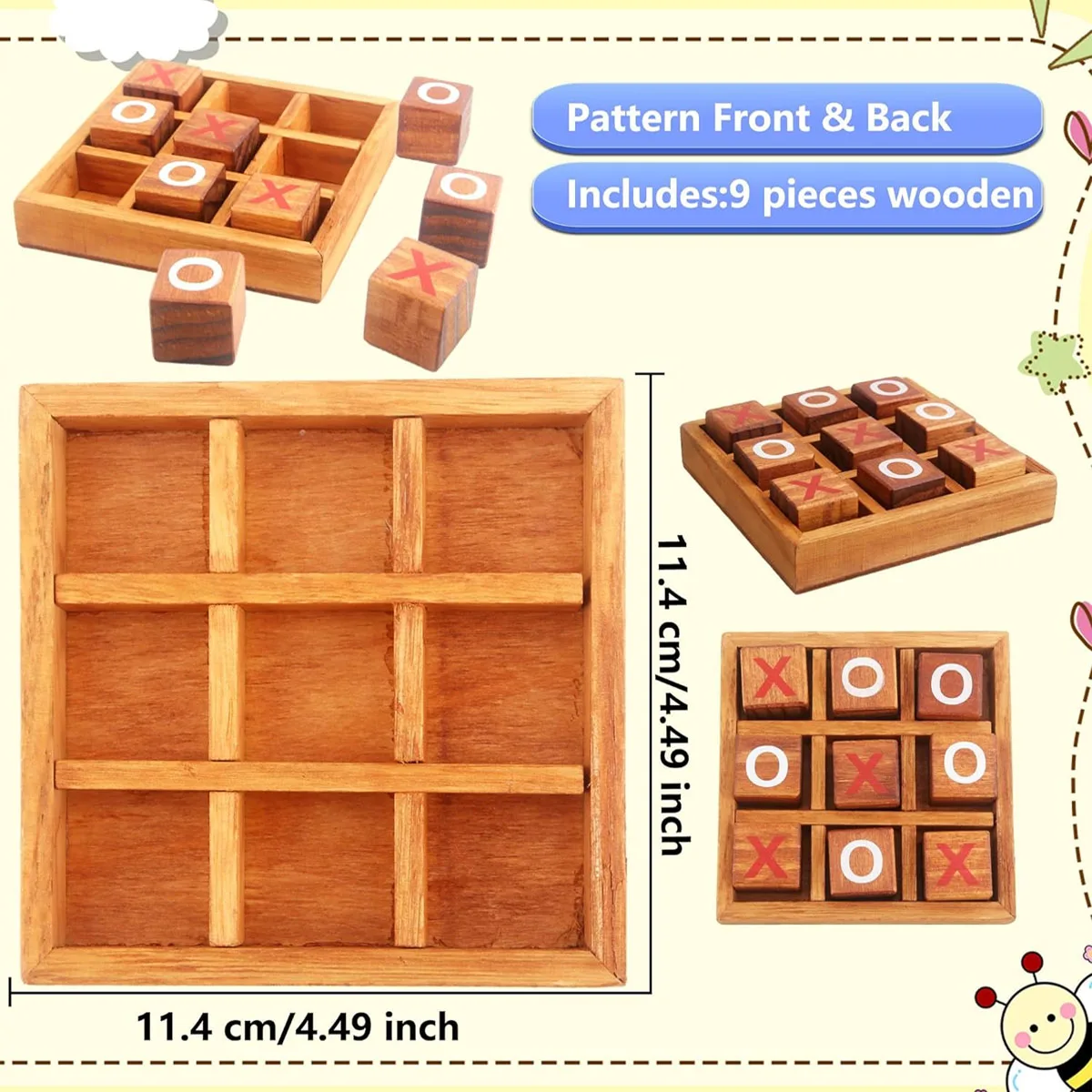 1PC Wooden Blocks (L) Tic Tac Toe Board Game Perfect for Home and Adult Gaming Nights Coffee Table Decorations and Unique Gifts