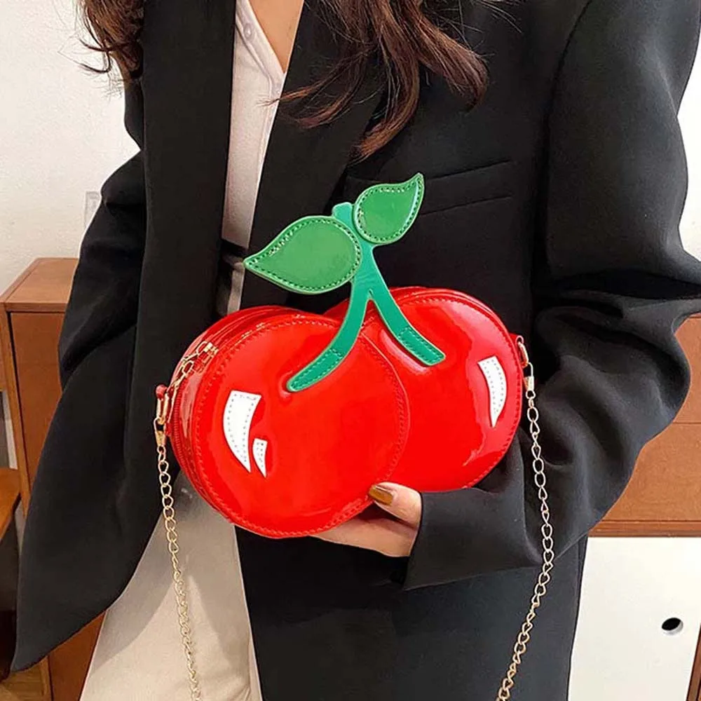

Kawaii Chain Cherry Shape Bag Large Capacity Waterproof Red Fruit Crossbody Bag Lightweight Polyester PU Shoulder Pouch Storage