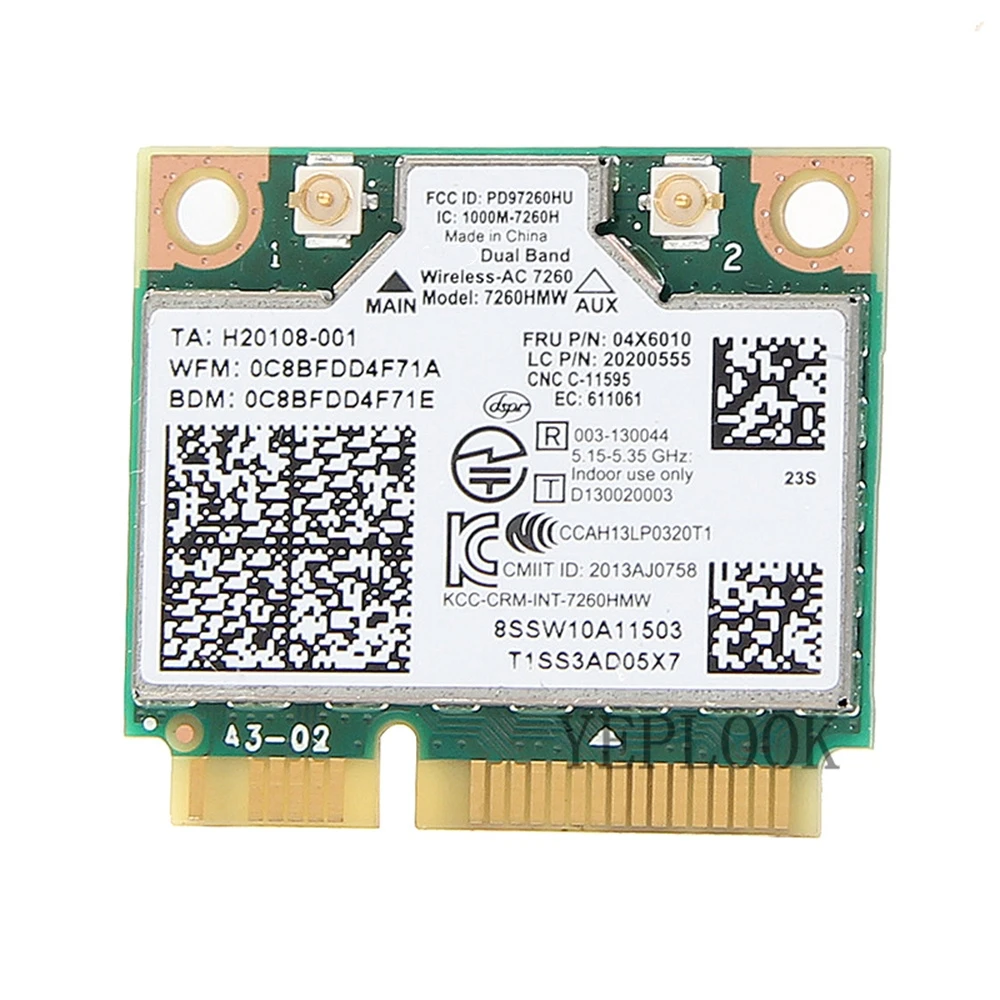 Mini PCIe WiFi Card AC7260HMW for Lenovo S310 S440 S540 E440 K4250 Flex 14/15 M73Z 867Mbps Wifi Bluetooth4.0 Dual Band 2.4G/5Ghz