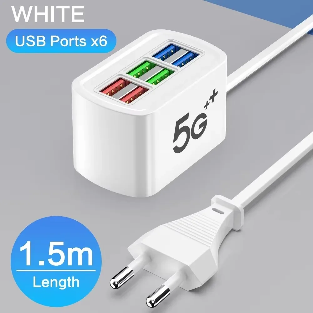 6 USB Power Strip Phone Charger Universal Adaptor Multi Port Charging Head Socket EU US Plug Wall Charger Socket HUB Splitter