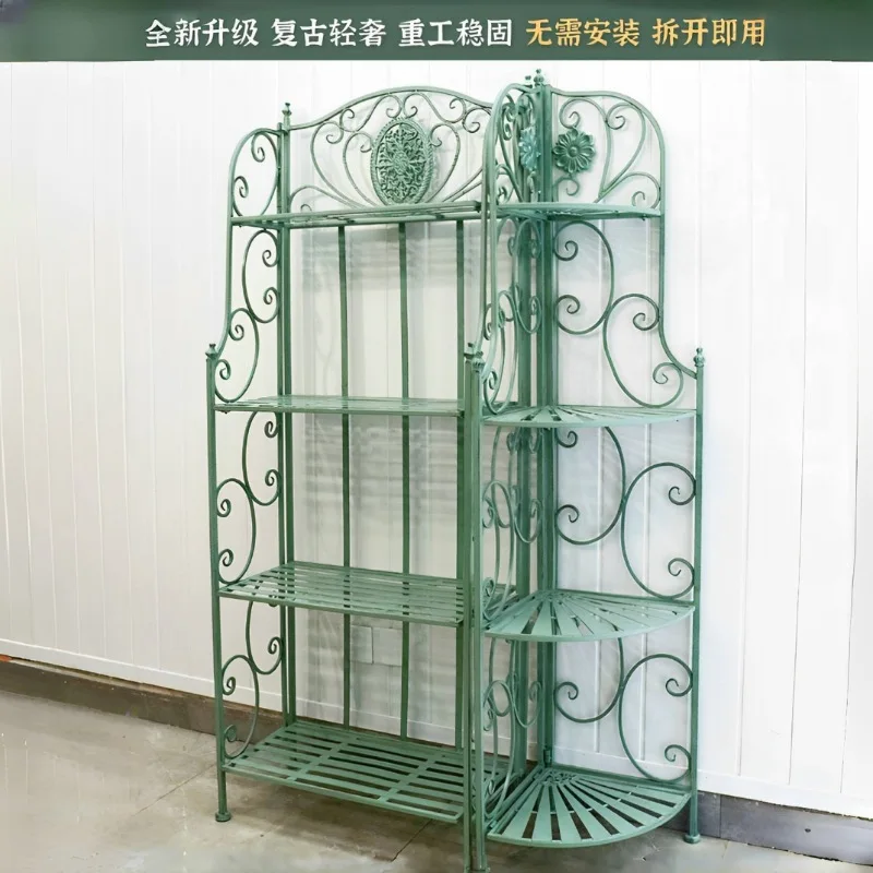 Rak bunga luar ruangan, rak pot bunga dekoratif sudut balkon halaman taman dari besi, rak bertingkat dari lantai hingga langit-langit