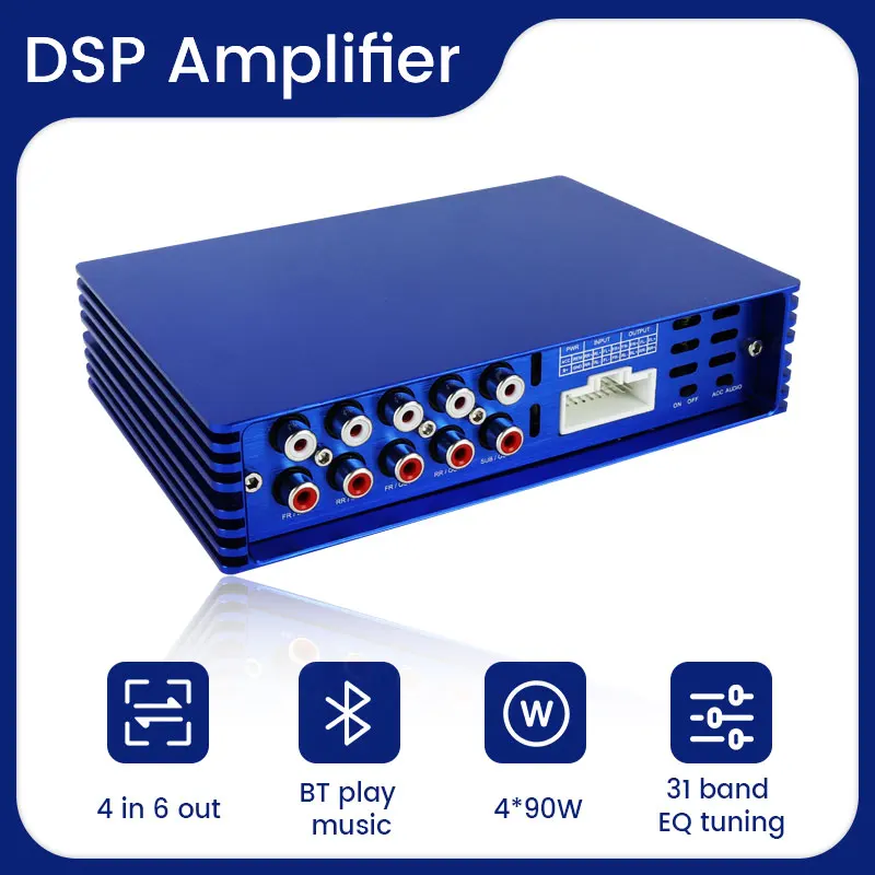 Car Audio DSP Power Amplifier Processor Lossless Speaker 4*90W Plug and Play BT Music Android Modification Component 31 Band EQ