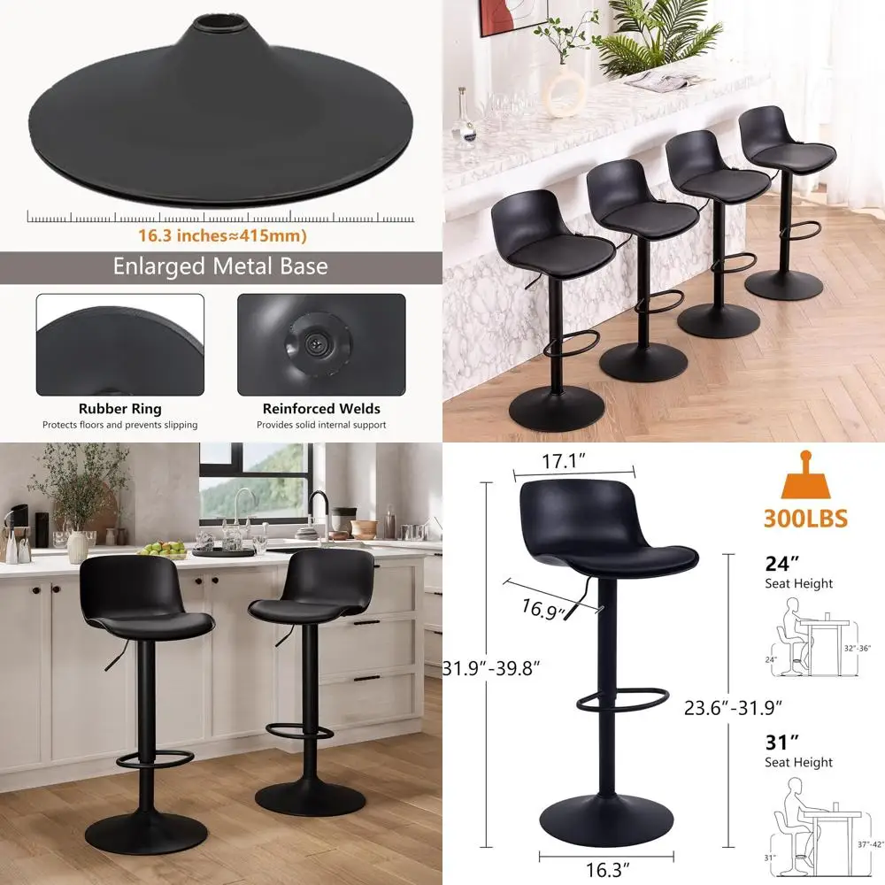 

Adjustable Swivel Bar Stools Set of 2, Counter Height with Backrest, Plastic & PU Leather Seats, Metal Footrest, Suitable for Ki