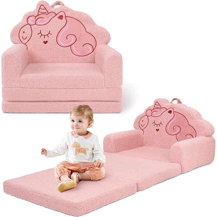Pink Unicorn Design Convertible Sofa for Toddlers 13 Years Old Versatile FoldOut Chair Perfect for ' Room Playtime Movie Night