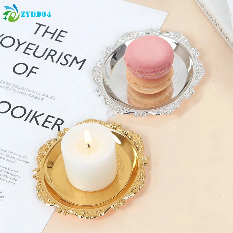 ●1PCS 10cm Silver Golden Iron Tray Buffet Fruit Cake Dessert
