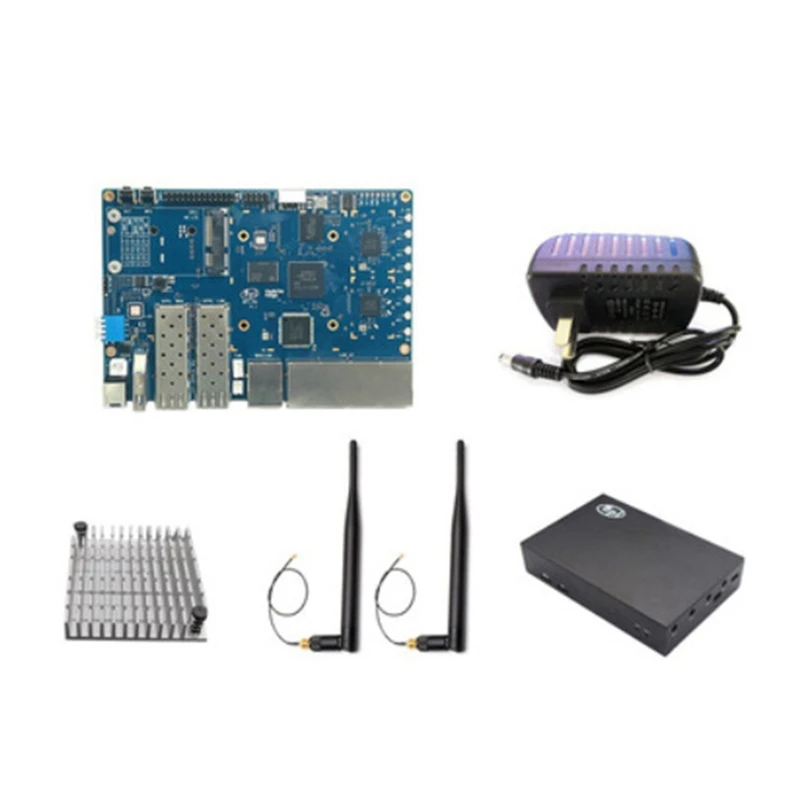 

For Banana PI BPI R3+Case+Geat Sink+Antennas+Power MT7986 2G+8G EMMC 2 SFP 2.5Gbe 5Gbe Router Development Board Blue Set US Plug