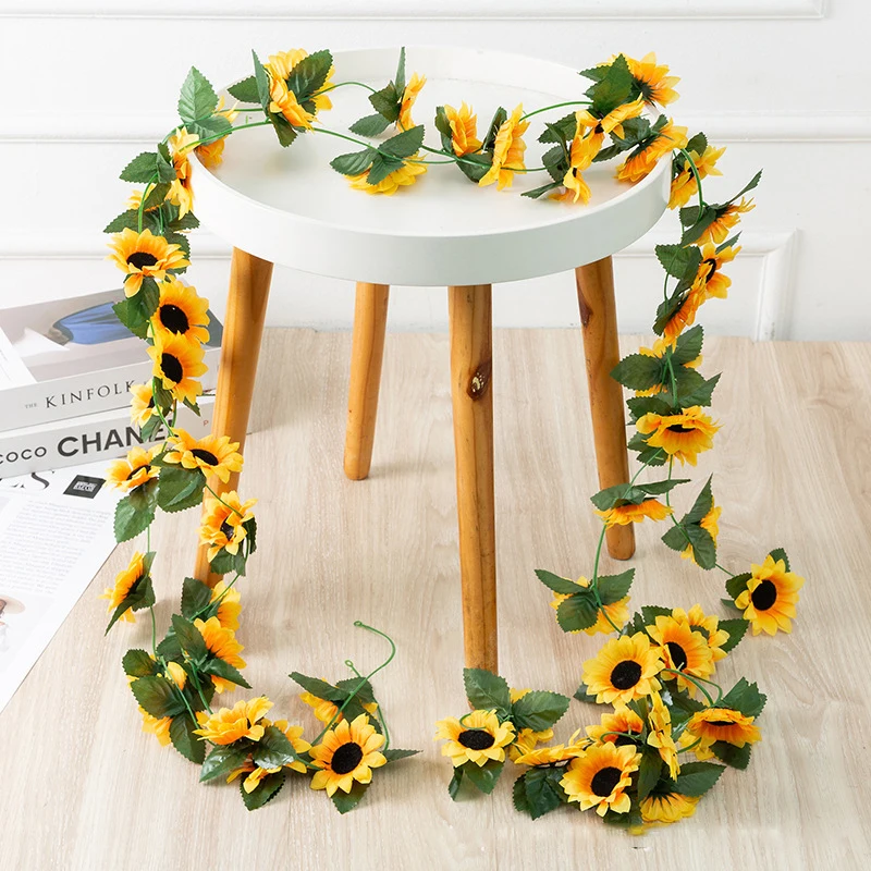 250cm Silk Sunflower Ivy Vine Artificial Flowers Wall Hanging Garland Garden Fences Home Wedding Christmas Decoration Fake Plant