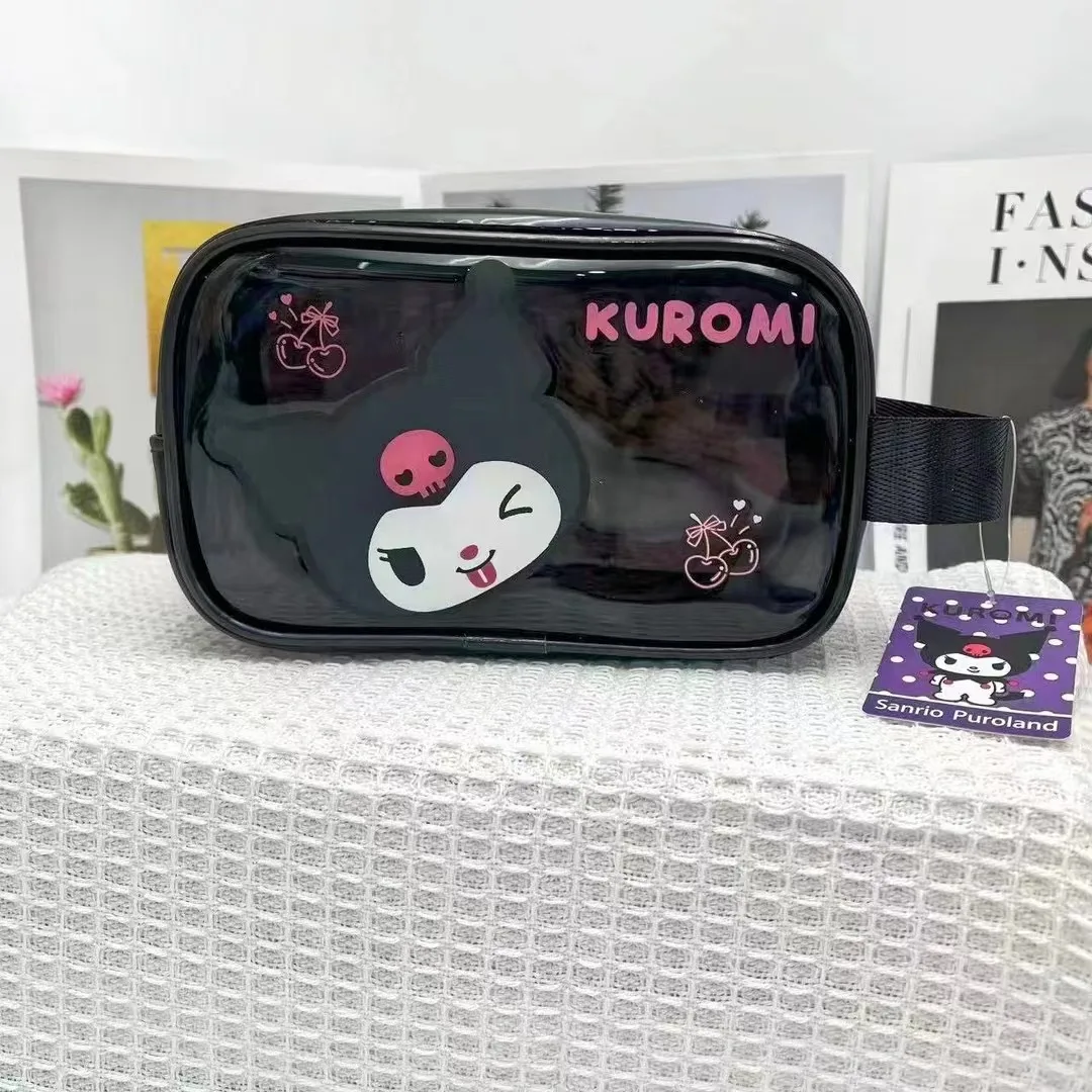 Kawaii Anime Sanrio Girl Makeup Bag Cartoon Hello Kitty Kuromi Transparent Jelly Color Convenient Waterproof Storage Hand Bags