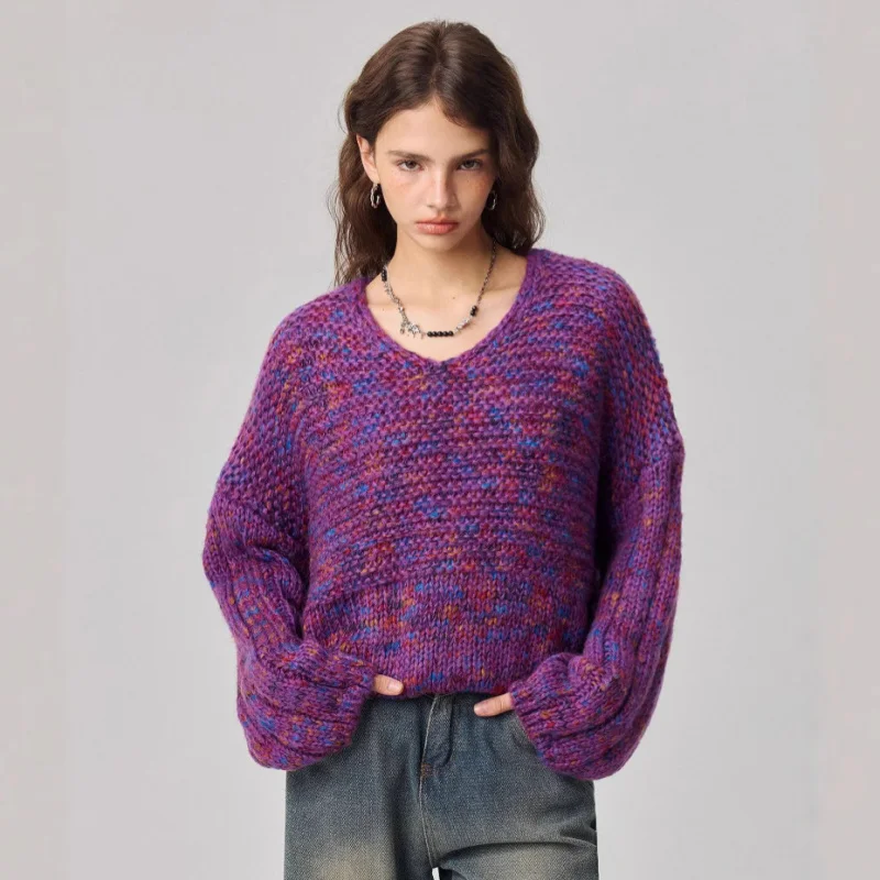 

New Sweater Russian Sweater Pullover Mixed Color Knitted Sweater