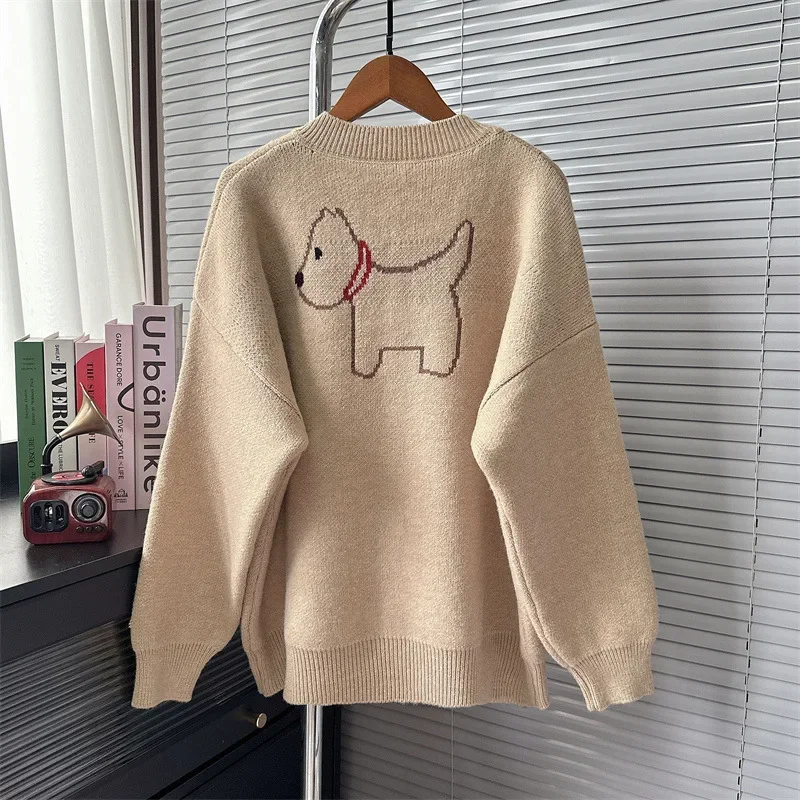 2024 autumn and winter design gray puppy sweater coat Korean style cute sweet lazy style knitted cardigan