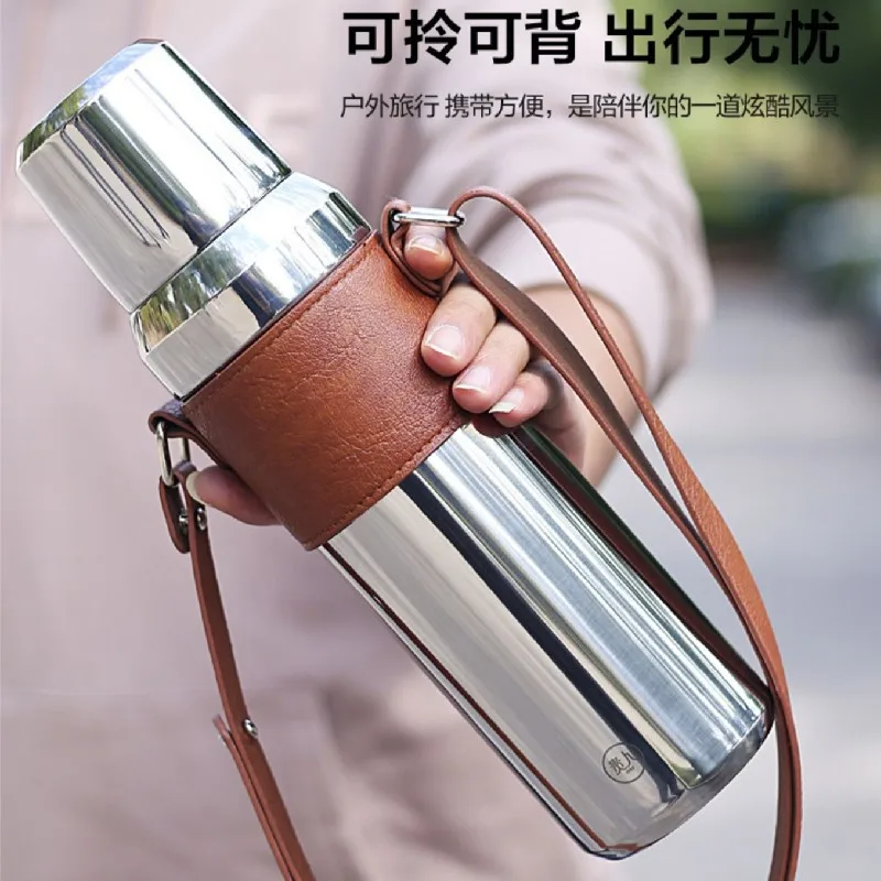 

680/880/1100/1500ml Stainless Steel Thermos Cup With Long Tea Bin,3 LIDS,Seamless Inner Tank,Large Capacity Outdoor Water Bottle